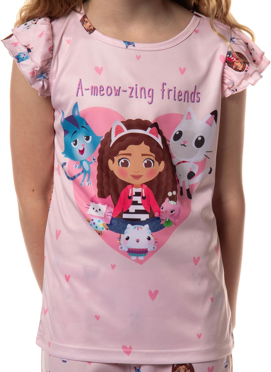 INTIMO Gabby's Dollhouse Girls' A-Meow-Zing Friends 2-Piece Ruffle Short Sleeve Pant Pajama Sleep Set - Image 2