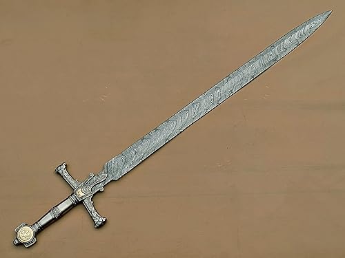 Miniatura 4 de Espada hecha a mano del rey Salomón con funda de cuero  Espada forjada a mano de acero de Damasco