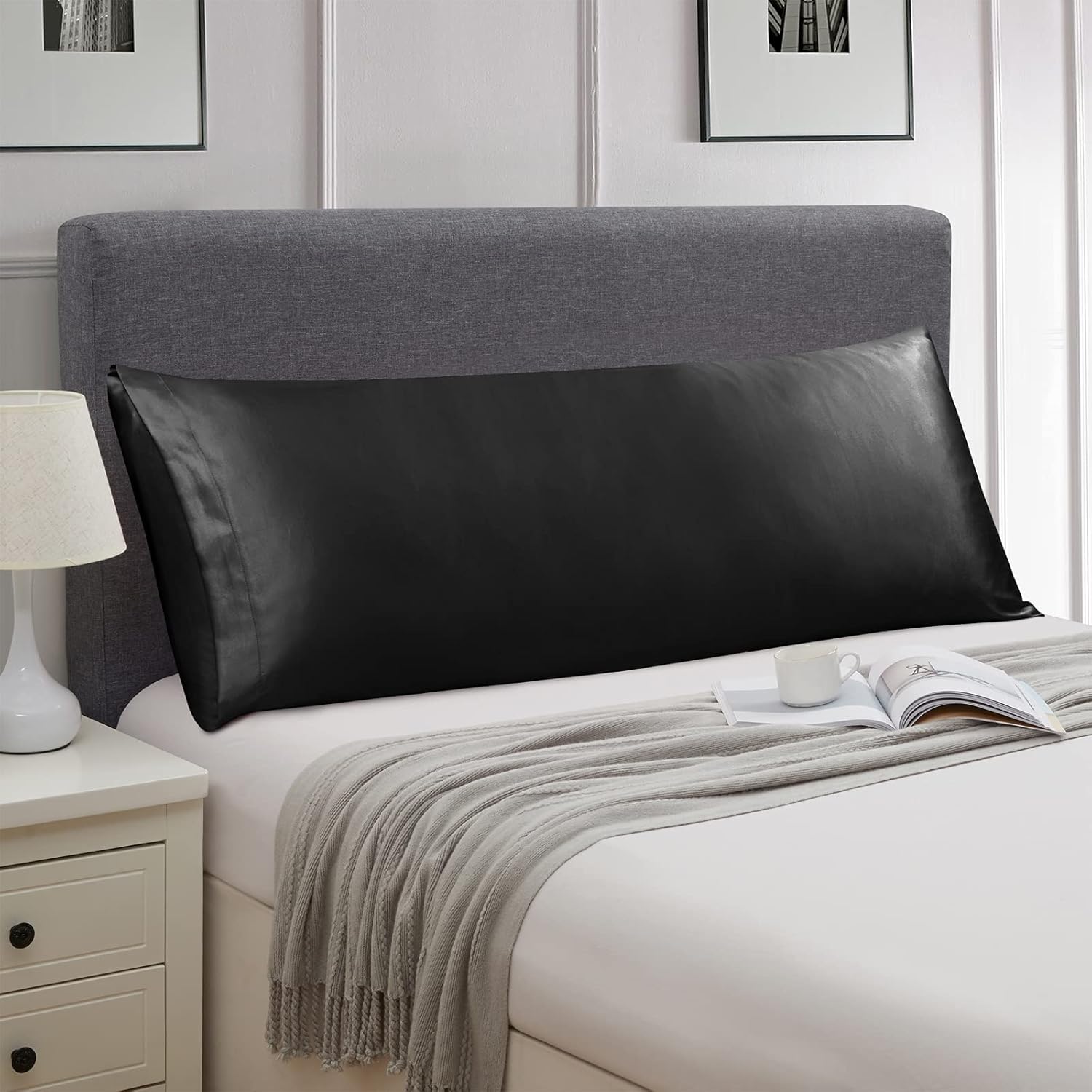 Ersmak Satin Body Pillow Cover, 20x54 Inches Black Ultra Soft Satin Body Pillow Case