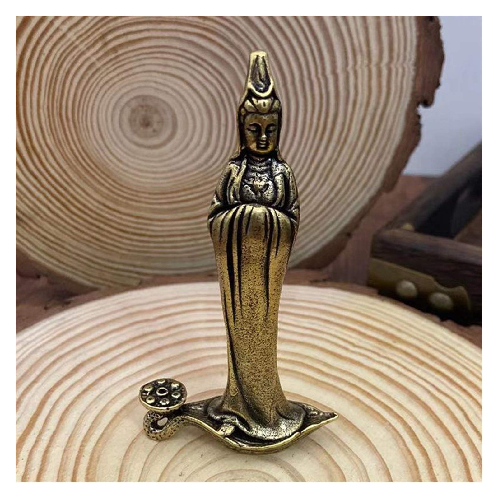 Guanyin Bodhisattva statue Buddha ornaments العتيقة النحاس قوانيين بوذا تمثال خشب الصندل البخور حامل المنزل الديكور البوذية معبد البخور الموقد حفل الشاي الحرف Buddha statue Guanyin Statue