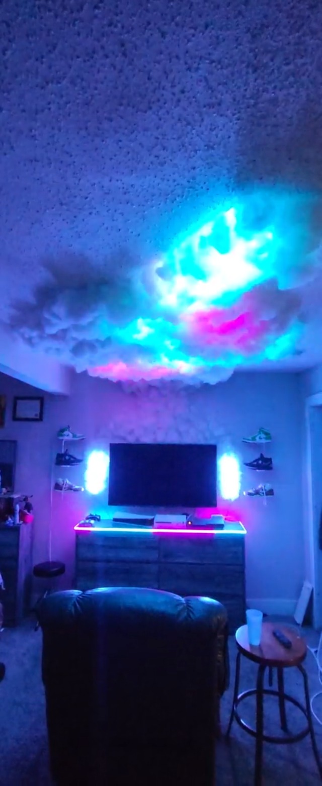 Image of Cloud LED Lights for Ceiling. 3D Thunder Clouds Light Music Sync LED Storm Cotton Kits with Multicolor Changing Strip. Thundercloud DIY Set for Gaming Room & Basement decor 11.5 Ft