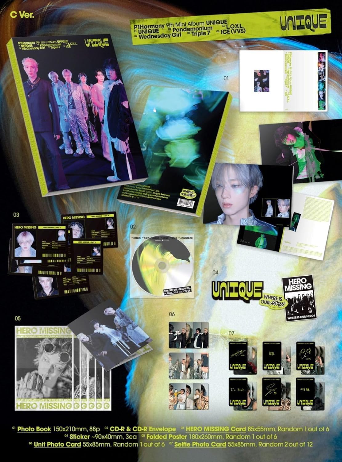 P1Harmony UNIQUE 9th Mini Album Standard Photobook Ver (A+B+C 3 VER SET)