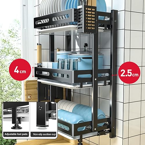 Miniatura 8 de Escurridor de platos, escurridor grande de acero inoxidable con tabla de drenaje, para montar en la pared o en la encimera, escurridor de platos