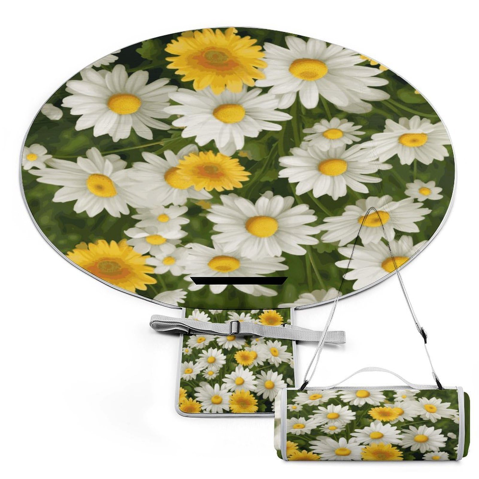 Manta de picnic redonda con acabado resistente y elegante motivo floral