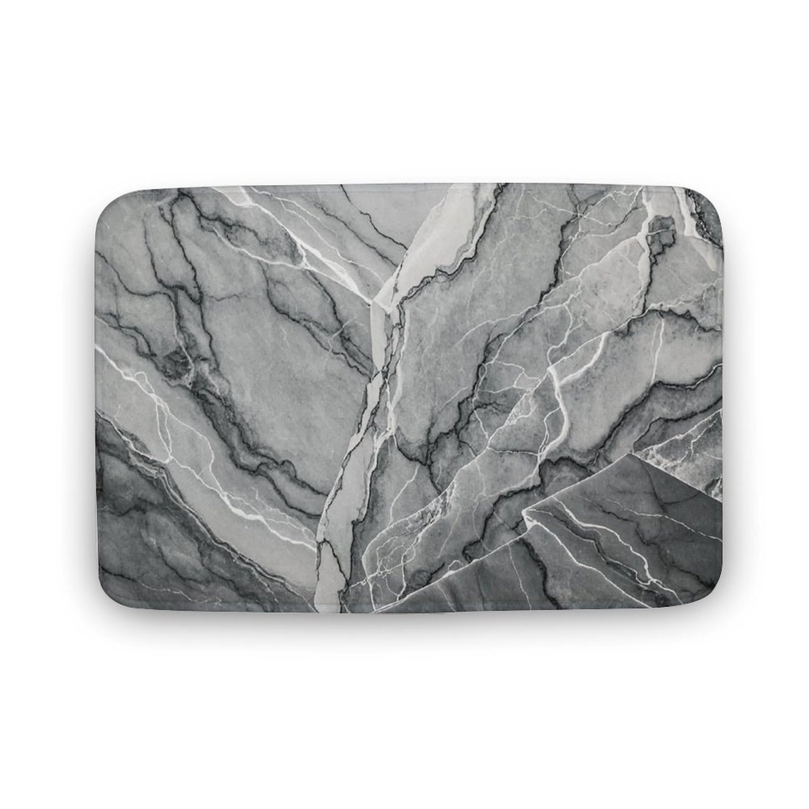 Tapis de sol marbré gris et or pour salle de bain chic, velours de corail absorbant élégant