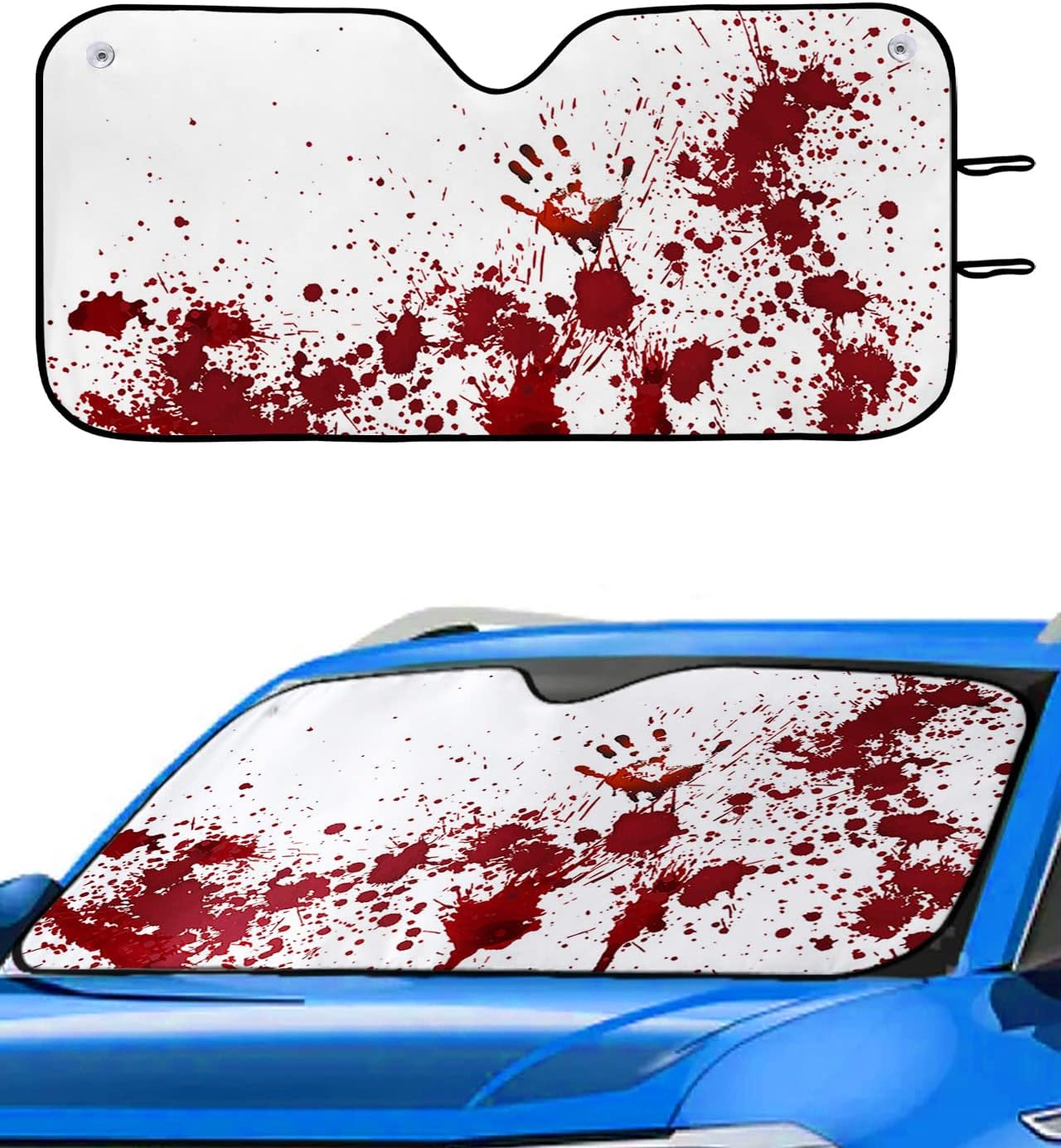 Windshield Sun Shade Blood Hand Horror Spooky Accordion Folding Auto Sunshade for Car Truck SUV Zombie Themed Scary Sun Visor Protector 28 x 55 in