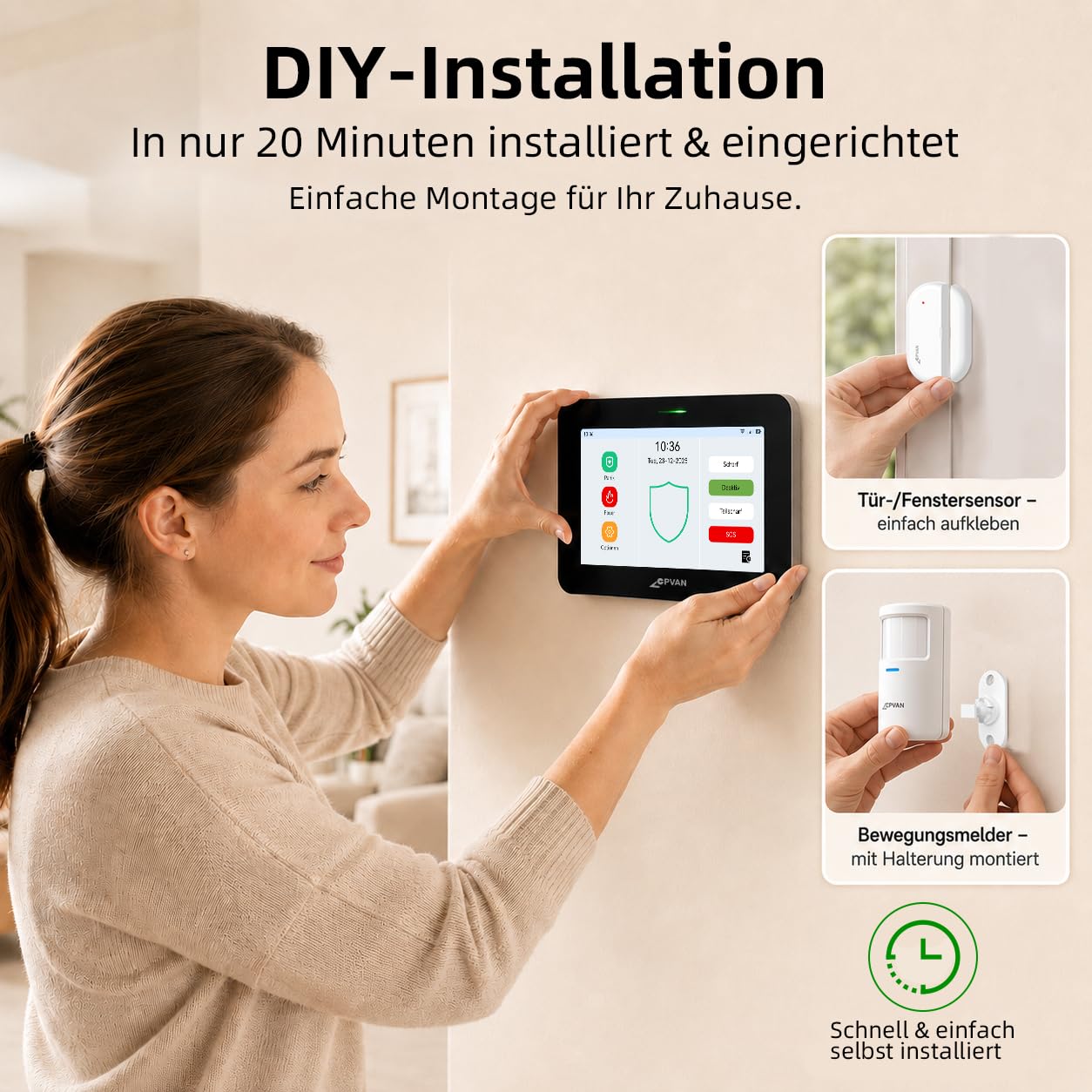 CPVAN GSM + WiFi Alarmanlage Haus mit 7" Touch Screen, Kein Vertrag Smart Komplettsysteme mit APP/SMS/Anruf Alarm, 110dB Host, Bewegungsmelder, Tür/Fenster Sensoren, Fernbedienungen, 14 Stück