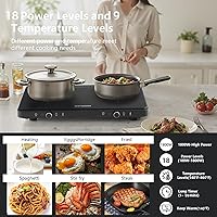 Vista 4 de Double Induction Cooktop 9 Temperature Countertop Knob Control 1800W 18 Power 2 Electric Burner Sensor Touch Timer Stove