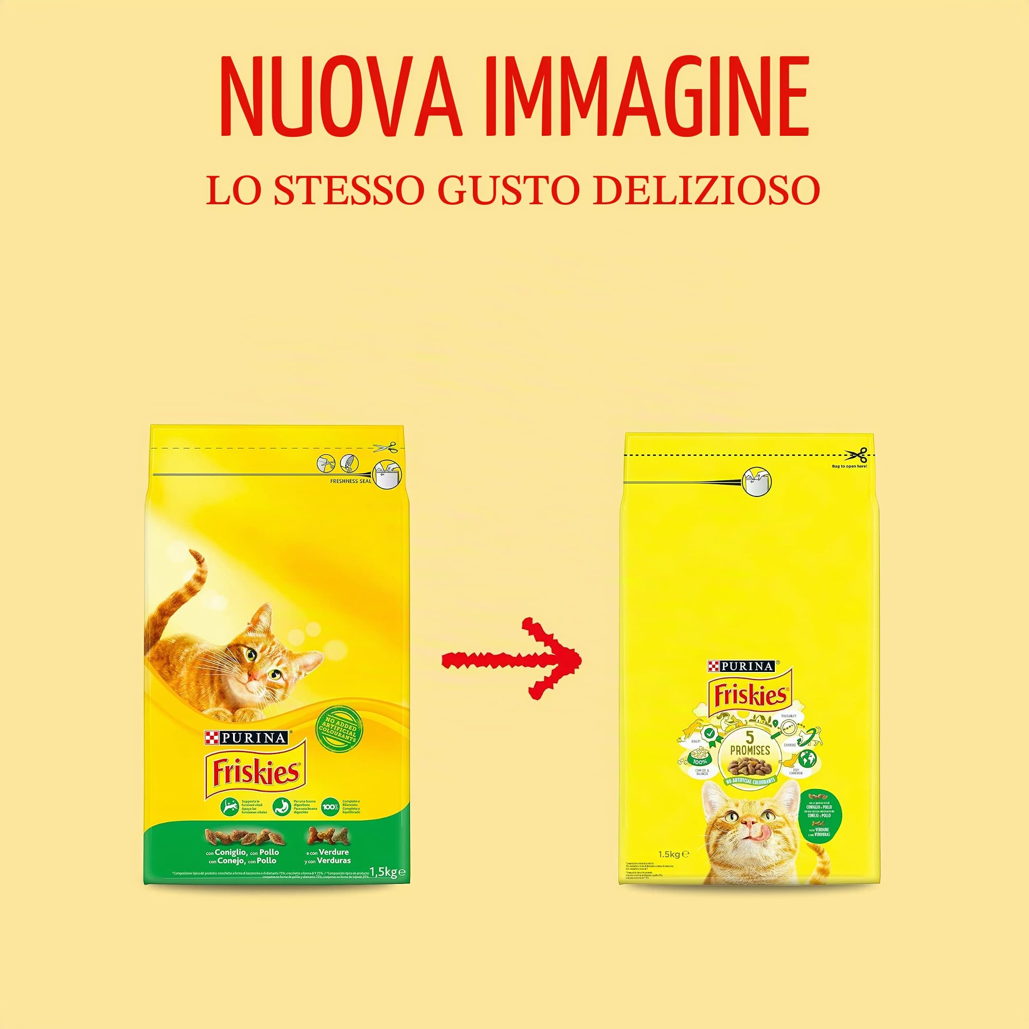 Purina Friskies - Cibo per gatto adulto con coniglio, pollo e verdure, 6 sacchetti da 1,5 kg