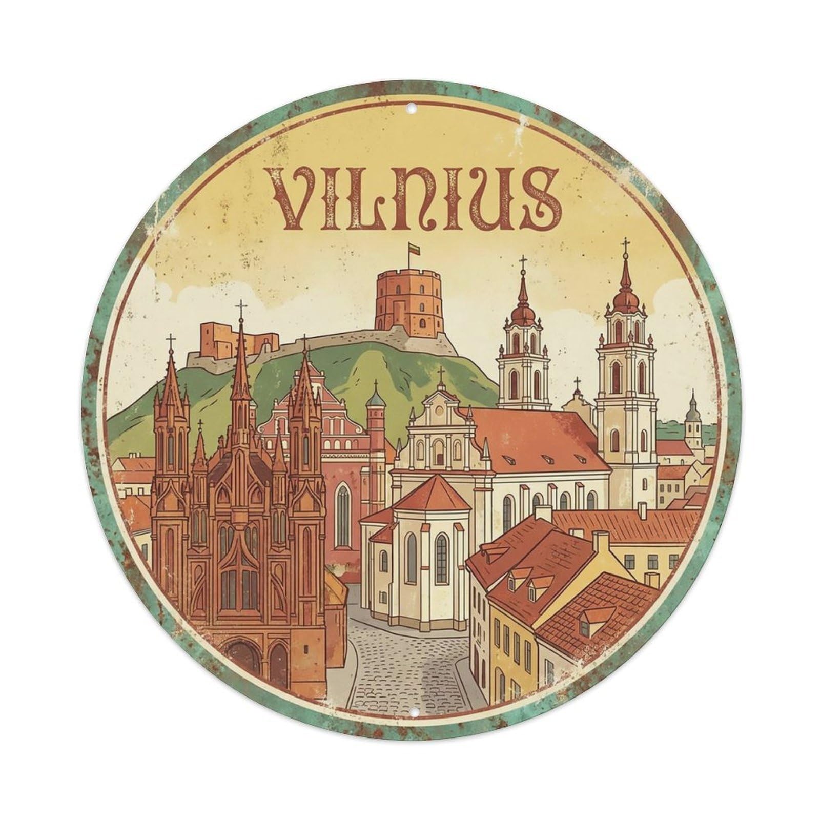 Vintage Travel Lithuania Vilnius Metal Tin Sign