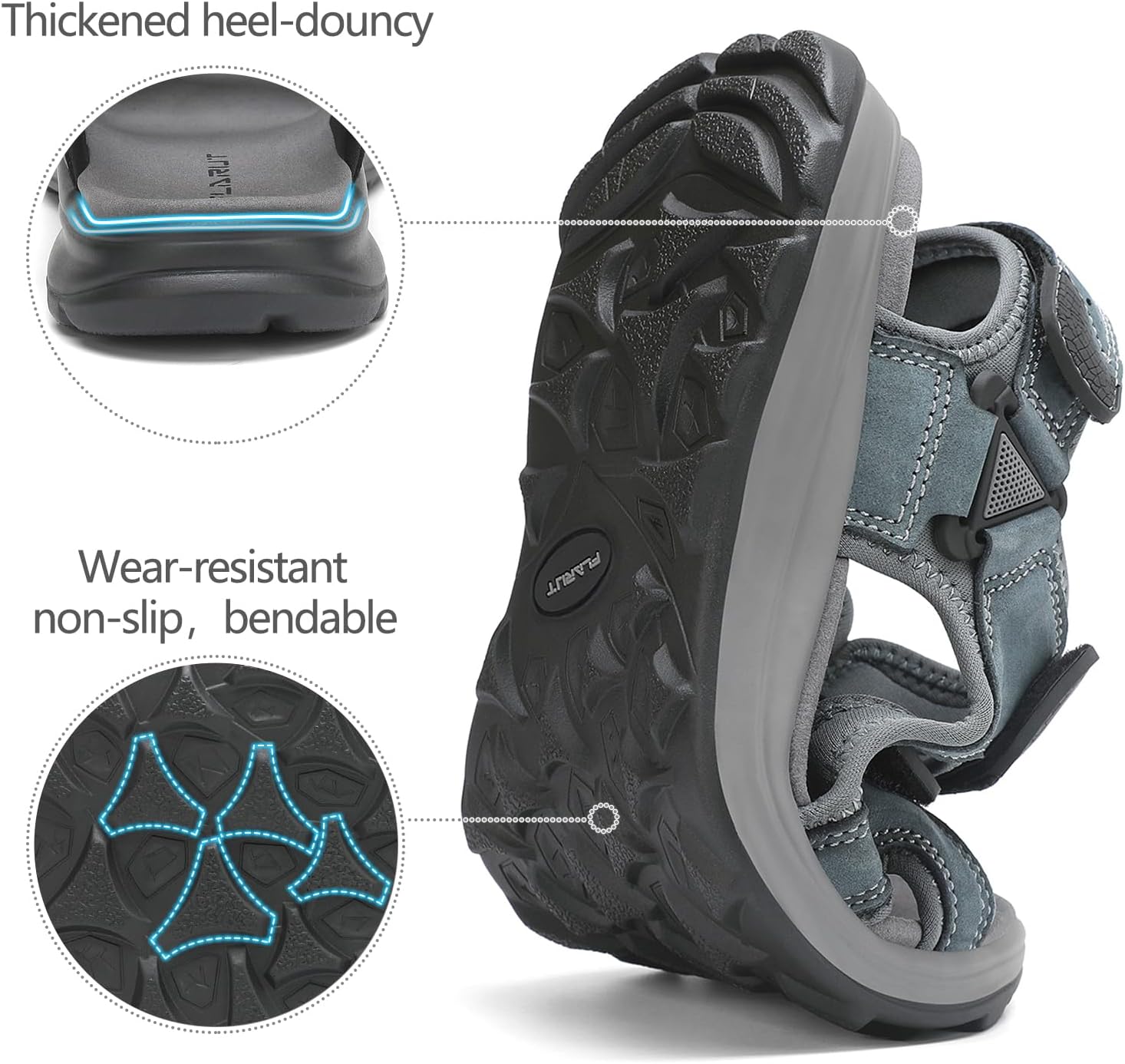 FLARUT Men's Athletic Sandals Sport Outdoor Hiking Sandals Open Toe Leather Walking Sandals Beach Water Shoes