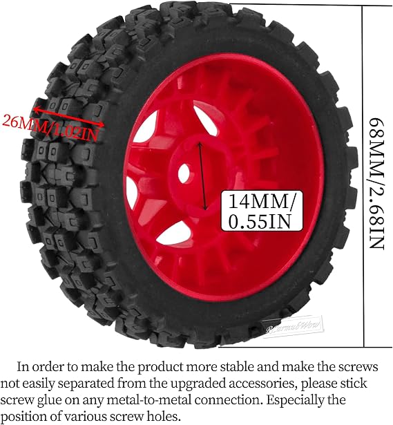 RC Wheels and Tires for 1/18 Typhon Grom RC Crawler Car,RC Buggy Wheels & Rubber Tires,RC Truck Tires RC Wheels,4pcs,Red