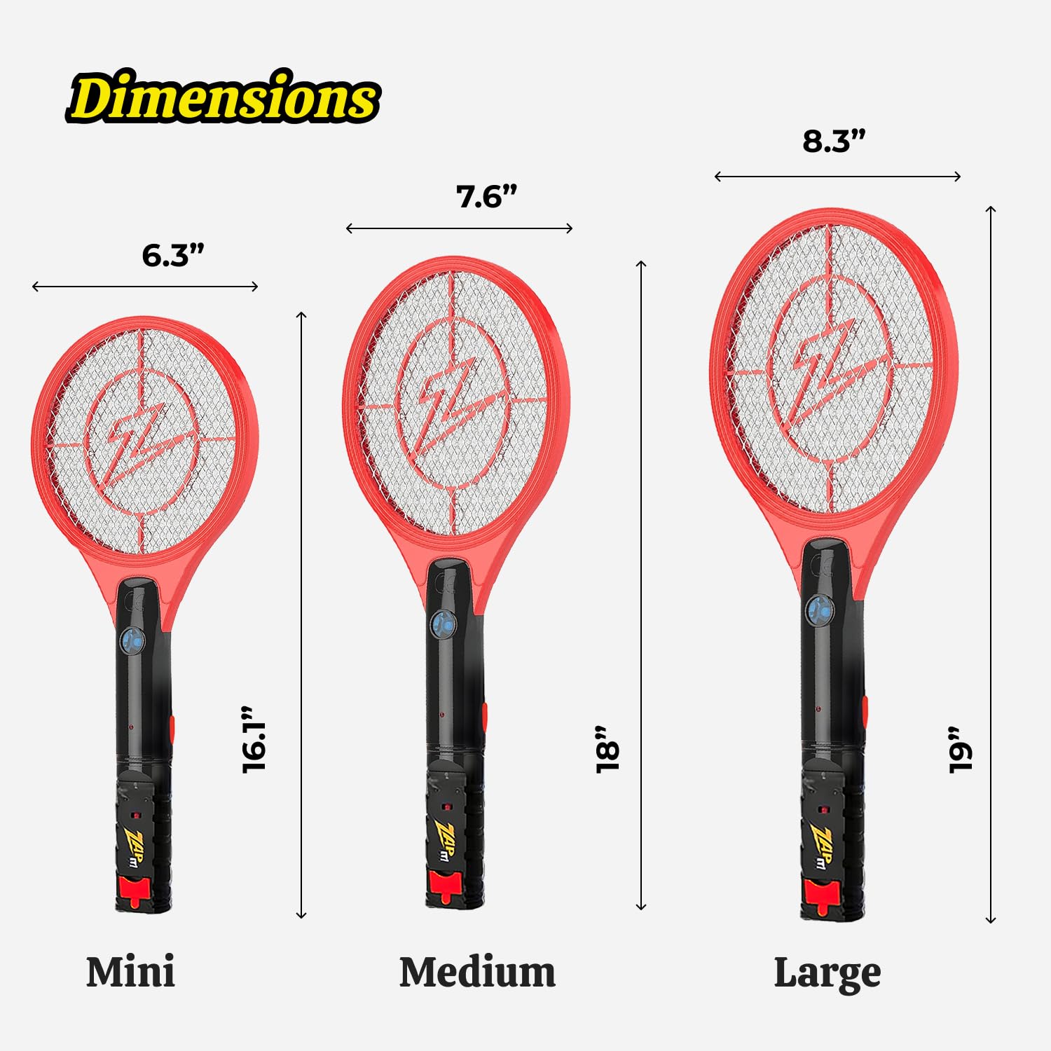 ZAP IT! Racchetta elettrica ricaricabile per mosche, 4.000 Volt, con cavo di ricarica USB e luce LED, rete a 3 strati di sicurezza media, rossa, per interni ed esterni