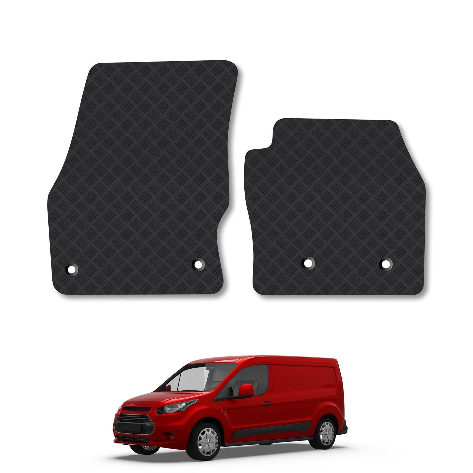 Ford Transit Connect (2016-2023) Rubber Van Mats Heavy Duty 5mm Thick Accessories Tailored Fit Compatible Accessory Waterproof Easy-Clean Durable Non-Slip Backing Full Coverage Protection with Clips