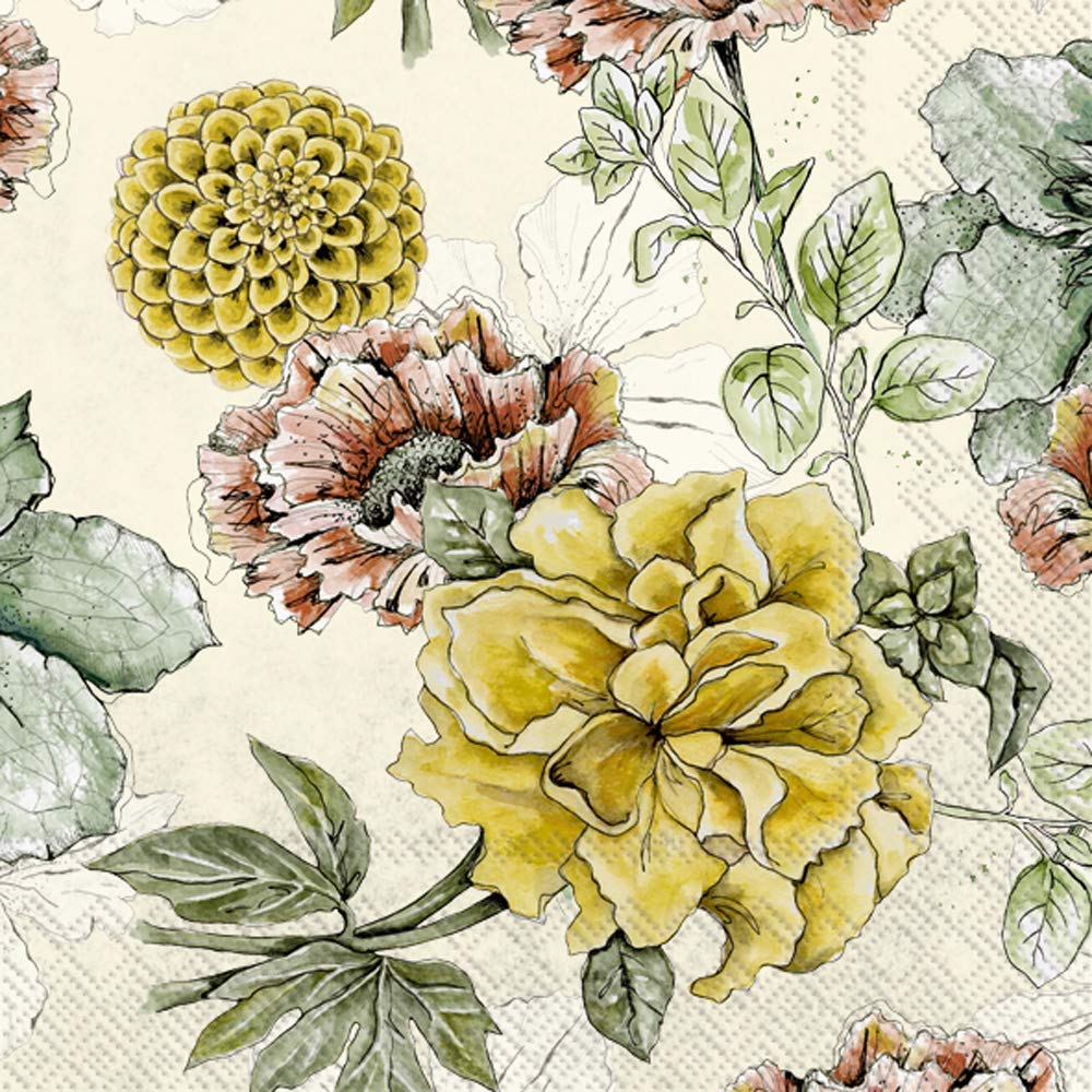 Boston International IHR 3 Ply Paper Napkins, Pack of 20, Blossom Tale Cream