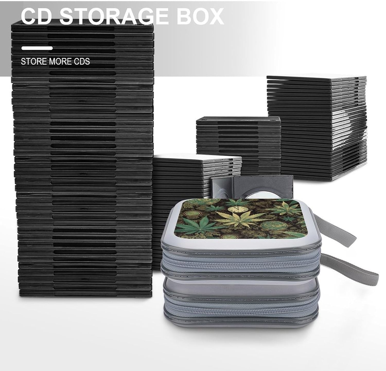 A Puff in Time Weed Marijuana CD Case with Hand Strap Lightweight DVD Wallet Holder 40 Capacity CD/DVD Case Wallet Protective CD Wallet CD/DVD Portable Storage Binder for Car Home Office