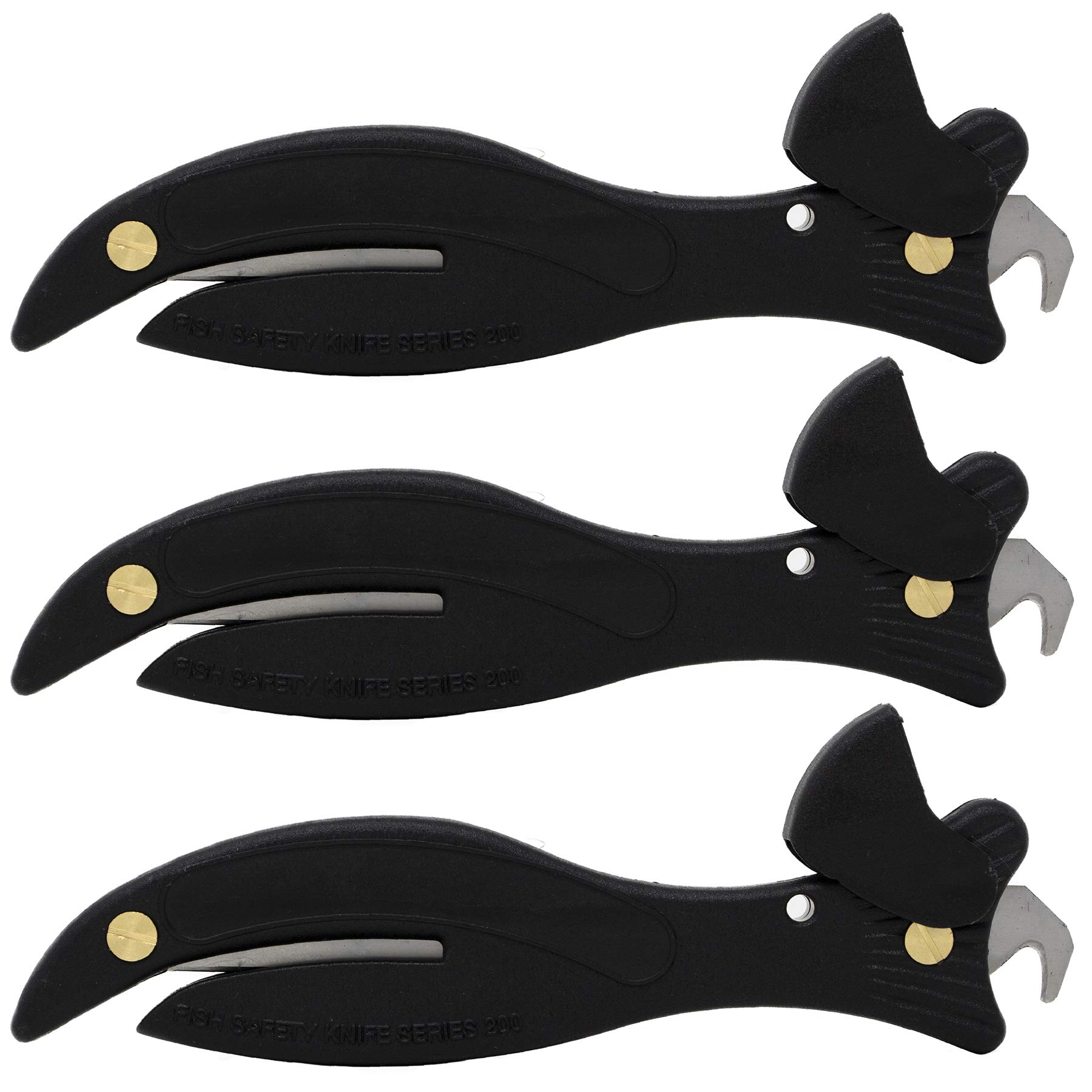 Fish 200 Original Enclosed Blade Safety Box Cutter (3, Black)