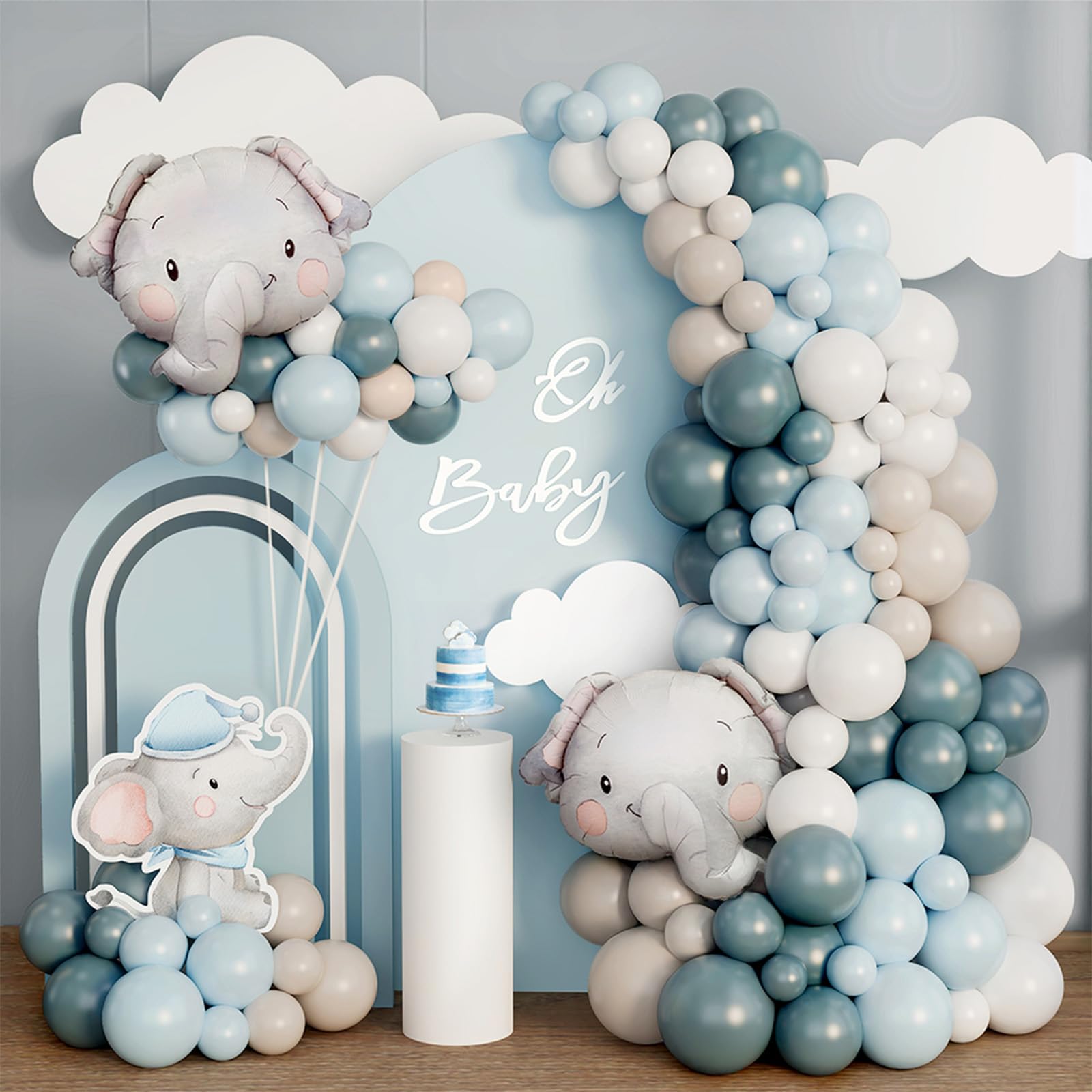 Blue Balloons Garland Arch Kit, 110pcs Baby Blue Elephants Animals Balloons Boy Baby Shower Decorations for Bridal Gender Reveal Elephant Birthday Graduation Party Supplies