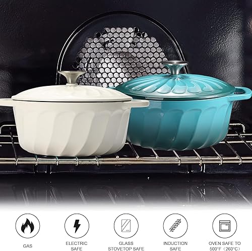 Miniatura 5 de Horno holandés de hierro fundido esmaltado con tapa, olla de horno holandés de hierro fundido de 6 cuartos de galón, asas dobles para hornear pan,