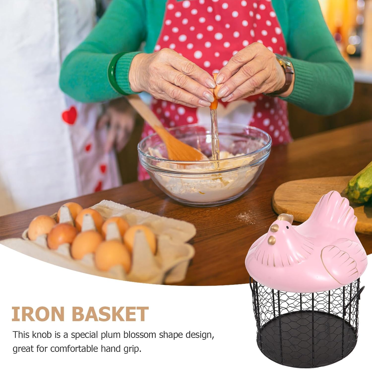 TOYANDONA Creative Ceramic Egg Storage Basket with Lid and Black Iron Frame, Southeast Asian Style Kitchen Fruit and Snack Container, Covered Pantry Organizer for Home Use