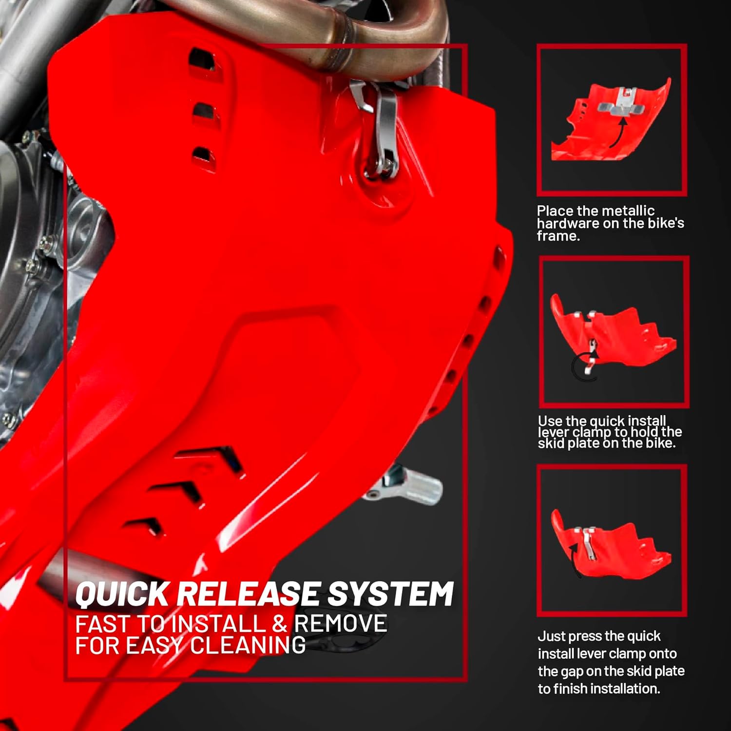 Polisport Motocross Motorcycles (MX) Fortress Skid Plate for Beta RR 250/300 (2020-2024) Dirt Bikes - OEM Quality, Flexible, Durable & Perfect Fit - Red