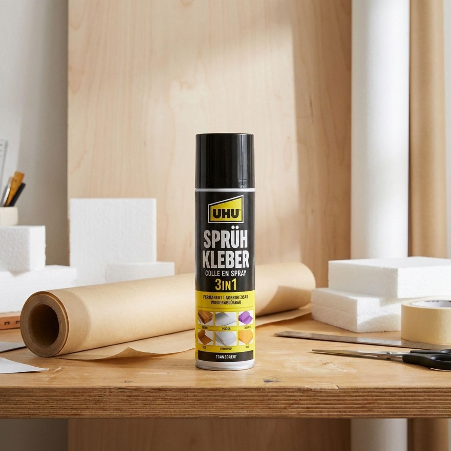 UHU Klej w sprayu 3 w 1, puszka ze sprayem 500 ml