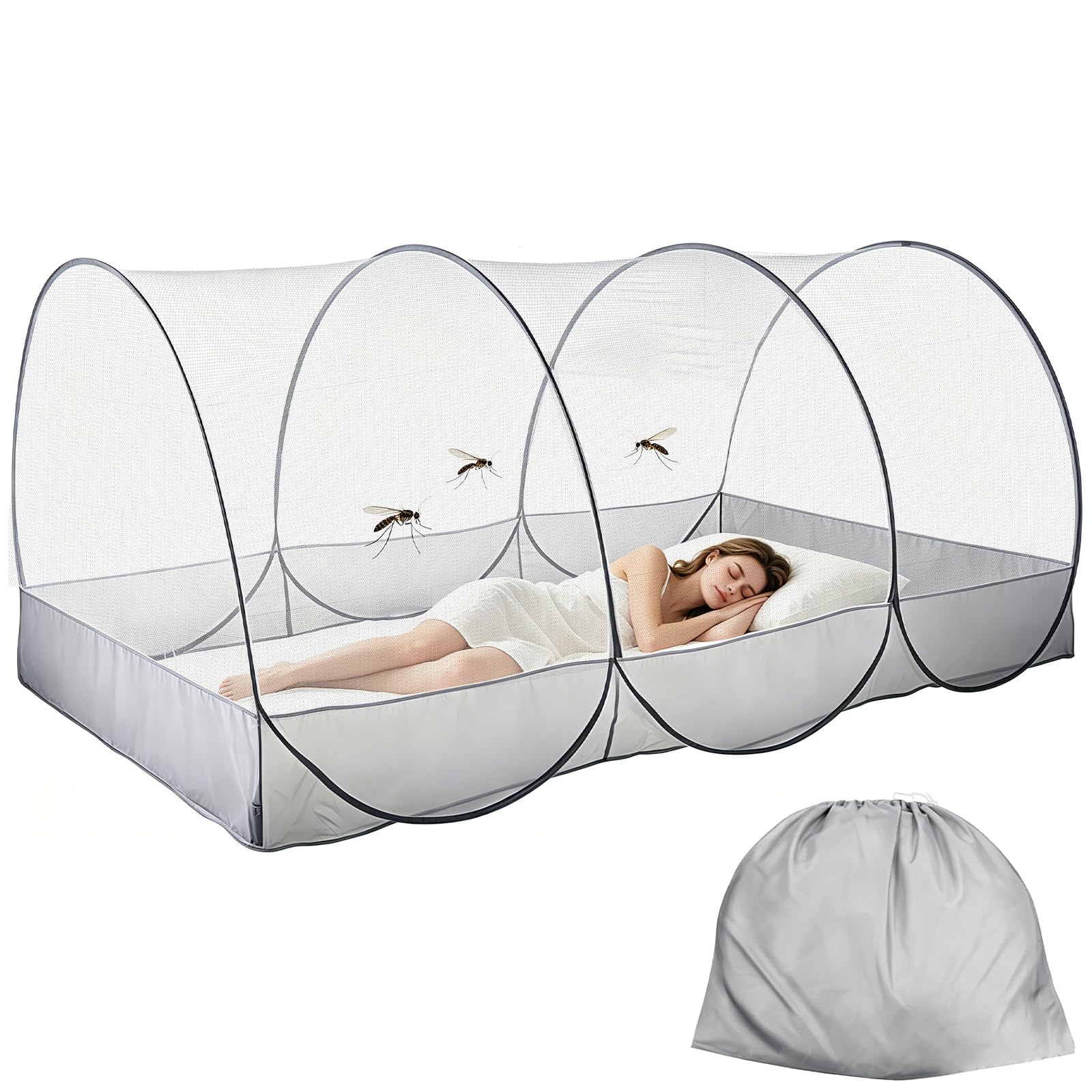 IIRC Moskitonetz Bett Reise – 190 x 90 x 90 cm Pop Up Moskitonetz für Bett, Camping & Zuhause, Faltbares Bettzelt mit Reißverschluss
