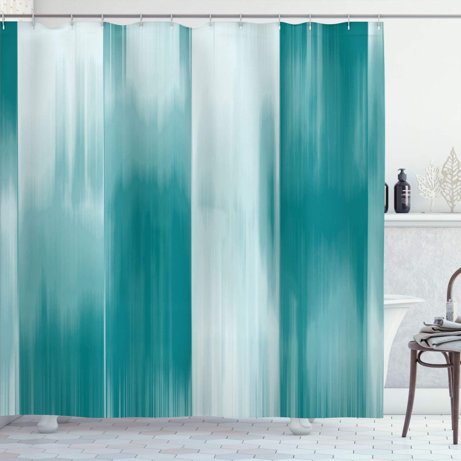 Ambesonne Earth Tones Shower Curtain, Abstract Modern Design Ombre Inspired Smooth Color Transitions, Cloth Fabric Bathroom Decor Set with Hooks, 69" W x 70" L, Dark Seafoam