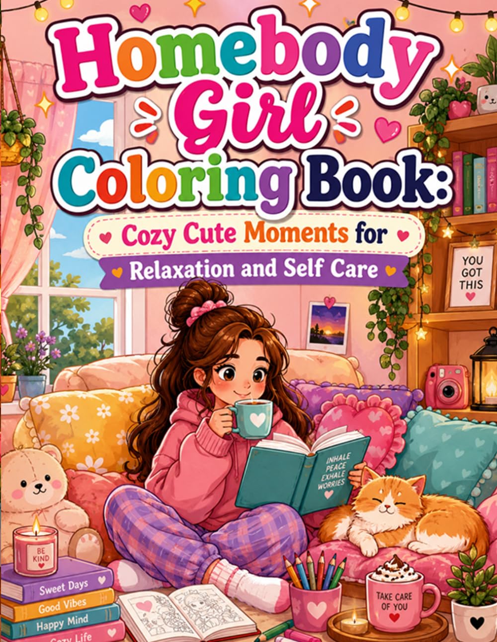 Homebody Girl Coloring Book: Cozy Cute Moments for Relaxation and Self Care