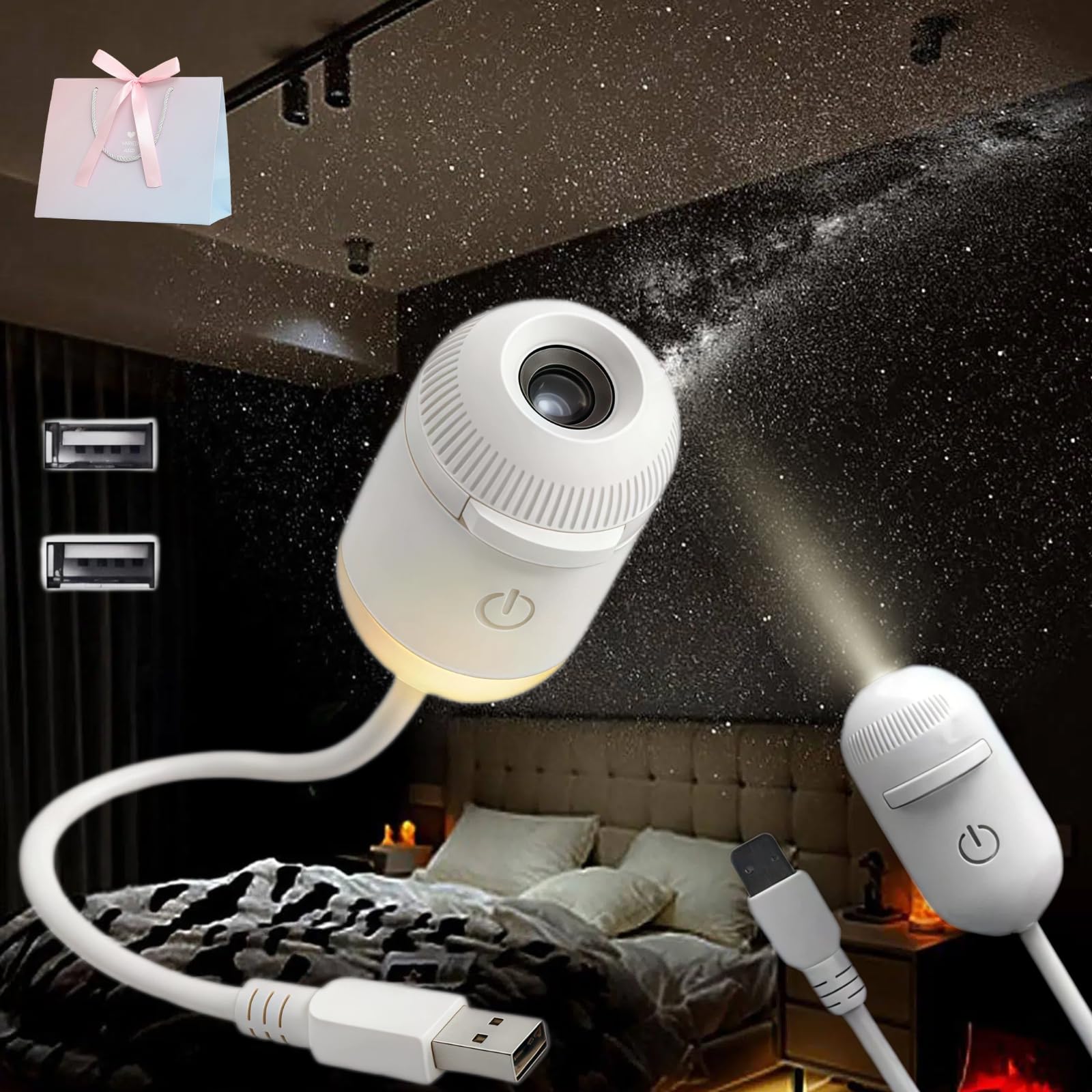 2-in-1 Galaxy Projector Night Light, Starry Sky Projector with Multiple Projection Films, 360° Adjustable LED Space Galaxy Lamp, USB Powered for Car and Bedroom Decoration (3pc Projection Films)