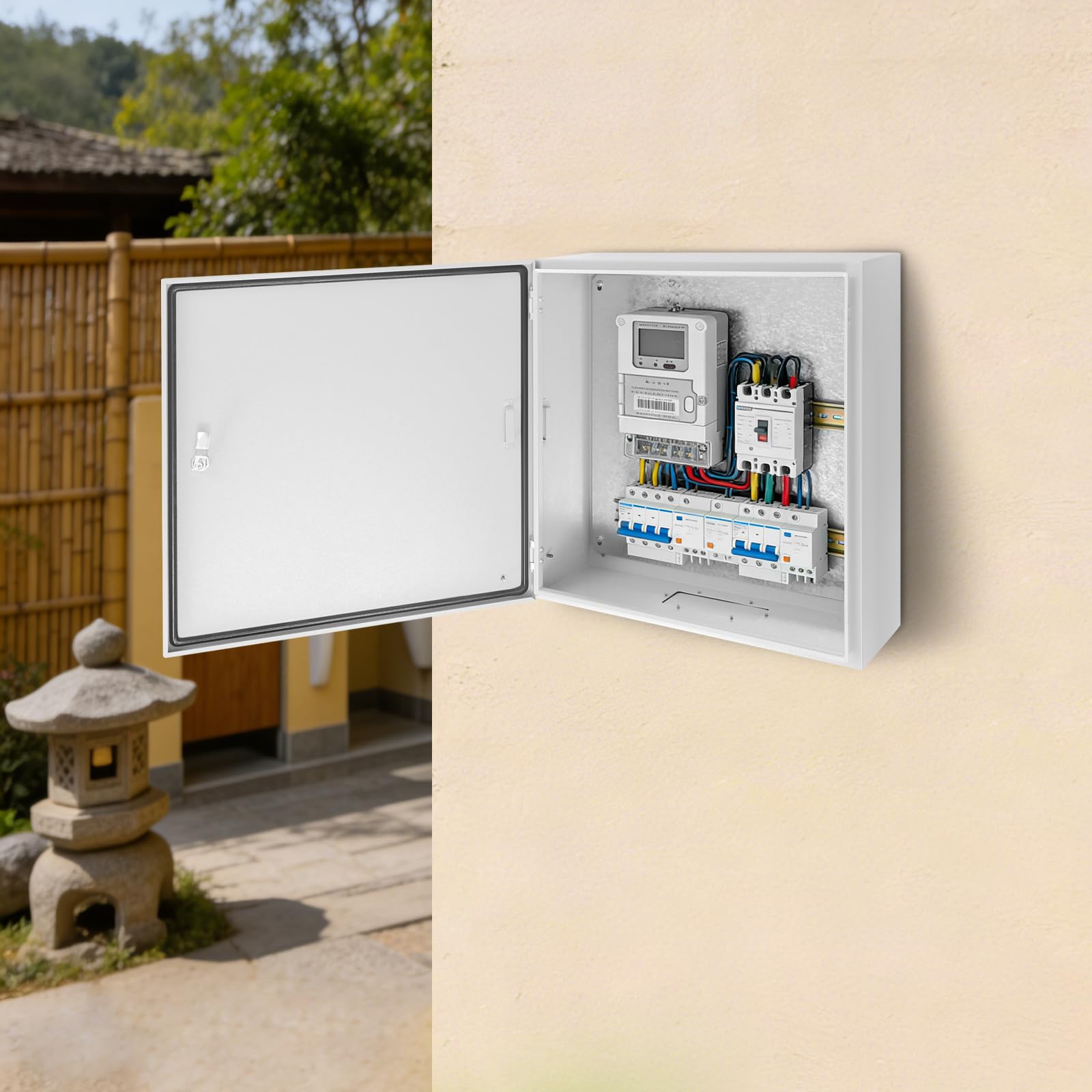 Verteilerkasten Außen Wasserdicht Schutzklasse IP65, Schaltschrank Stromkasten Schaltkasten Rechteck Elektrische Anschlussdose mit Schlüssel, Lochblech und Montageplatte für Schaltkasten, 60* 60* 20cm