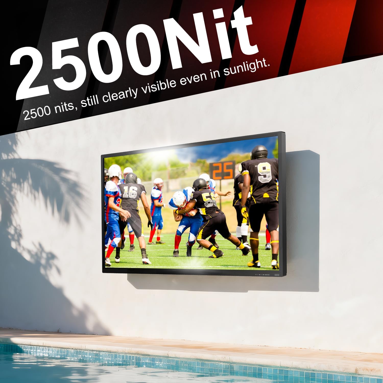 55-in Outdoor TV, 4K Ultra HD 2500 Nits Display | IP65 Waterproof & Dustproof | with Full Motion Articulating Arm Wall Mount Bracke, Designed for Outdoor Courtyards & Patios