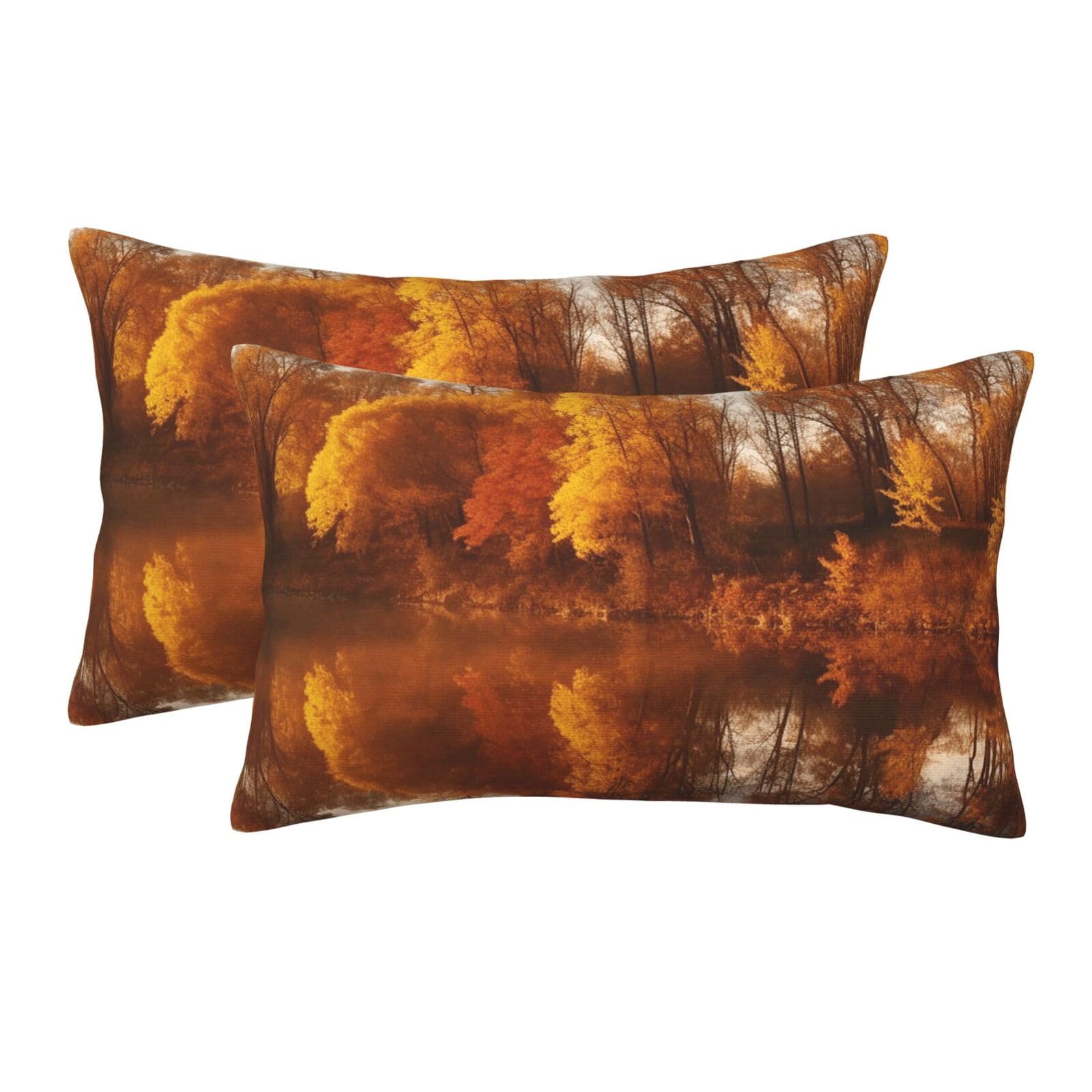2 Pack Pillow Cases with Hidden Zipper, Soft Breathable Pillow Covers for Hair and Skin, Autumn Forest Reflected Pillowcases 20"x30" Bed Pillow Protectors Cover for Sleeping Gifts