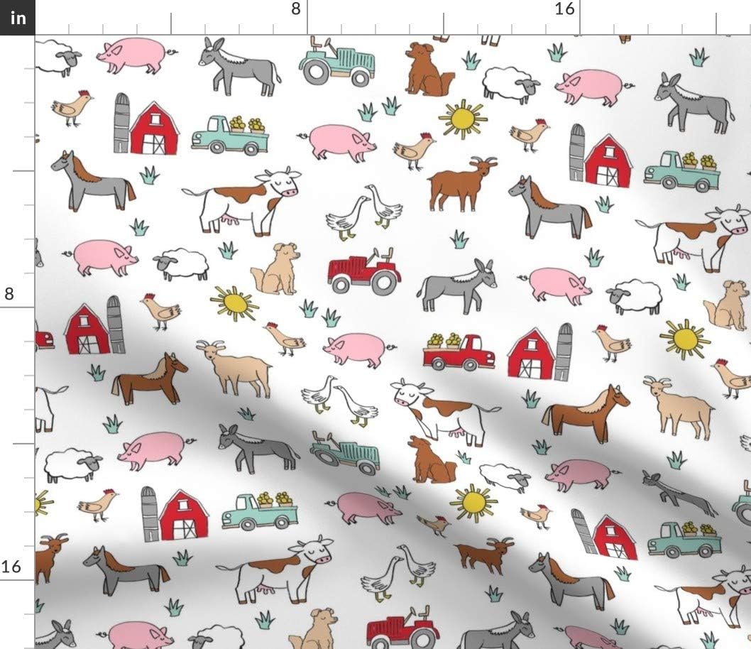 Spoonflower Fabric - Farm Nursery Kids Gender Neutral Cow Chicken Pig Barn Farms White Printed on Petal Signature Cotton Fabric by The Yard - Sewing Quilting Apparel Crafts Decor