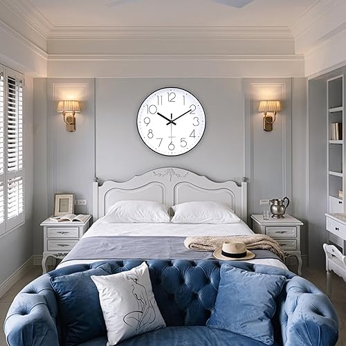 Miniatura 138 de jomparis - Reloj de pared de cuarzo redondo de 12 pulgadas, silencioso, sin hacer tictac, decorativo, moderno, funciona con pilas, para el hogar