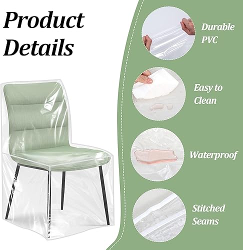 Miniatura 3 de Chair Covers for Dining Chairs 6 Pack, Plastic Chair Covers Clear Waterproof Seat Protectors, Fundas para Sillas de Comedor 6 - 21"L x 20"W x 22"H,