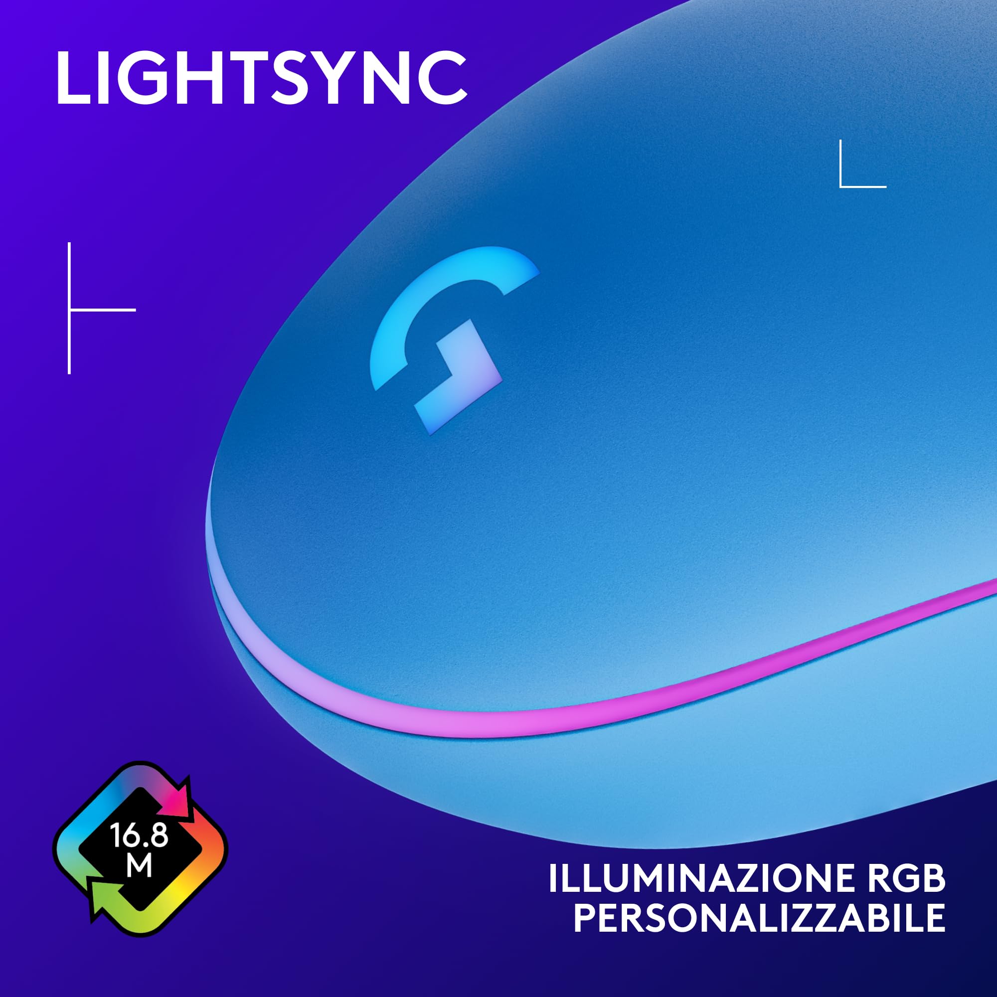 Logitech G G203 LIGHTSYNC Mouse Gaming con Illuminazione RGB, Personalizzabile, 6 Pulsanti Programmabili, Sensore per Gaming, Tracciamento a 8000 DPI, Peso Ridotto - Blu