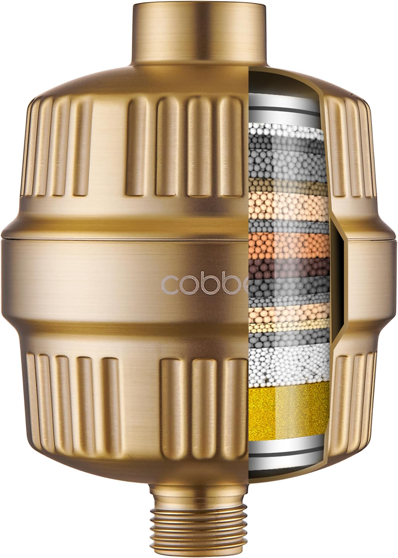 Cobbe HD HEAVY DUTY High Output Shower Filter – 99% REMOVAL Shower Head Filter for Hard Water, Heavy Metals, Chlorine and Harmful Substance, Improve your skin and hair - Brushed Gold