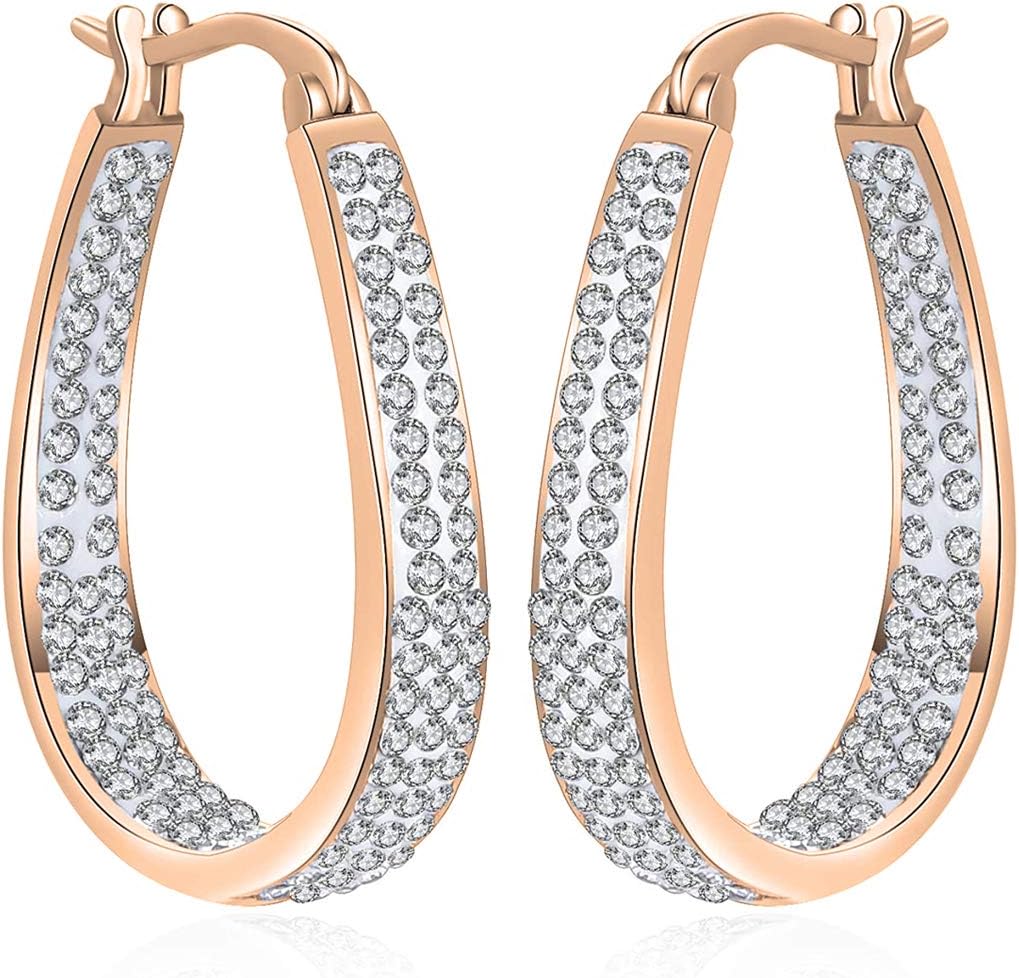 Savlano 14K Gold Plated Inside Out Crystal, Pearl Hoop Earrings- Oval Shape Earrings for Women Comes with Gift Box - Image 2