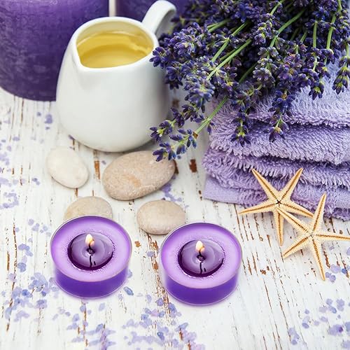Miniatura 4 de Velas perfumadas de lavanda, 30 paquetes de velas de té de cera de soja morada, 4-5 horas de tiempo de combustión para mesa de cena, fiestas de