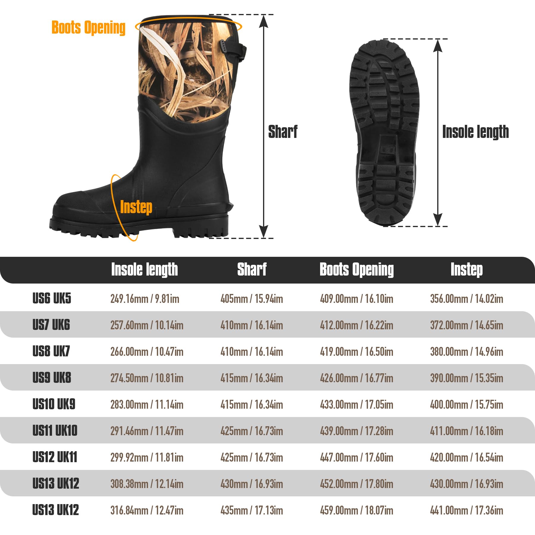 GUGULUZA Jagd Gummistiefel Wasserdicht Jagdstiefel mit 6mm Neopren für Herren Isolierte Regenstiefel für Outdoor