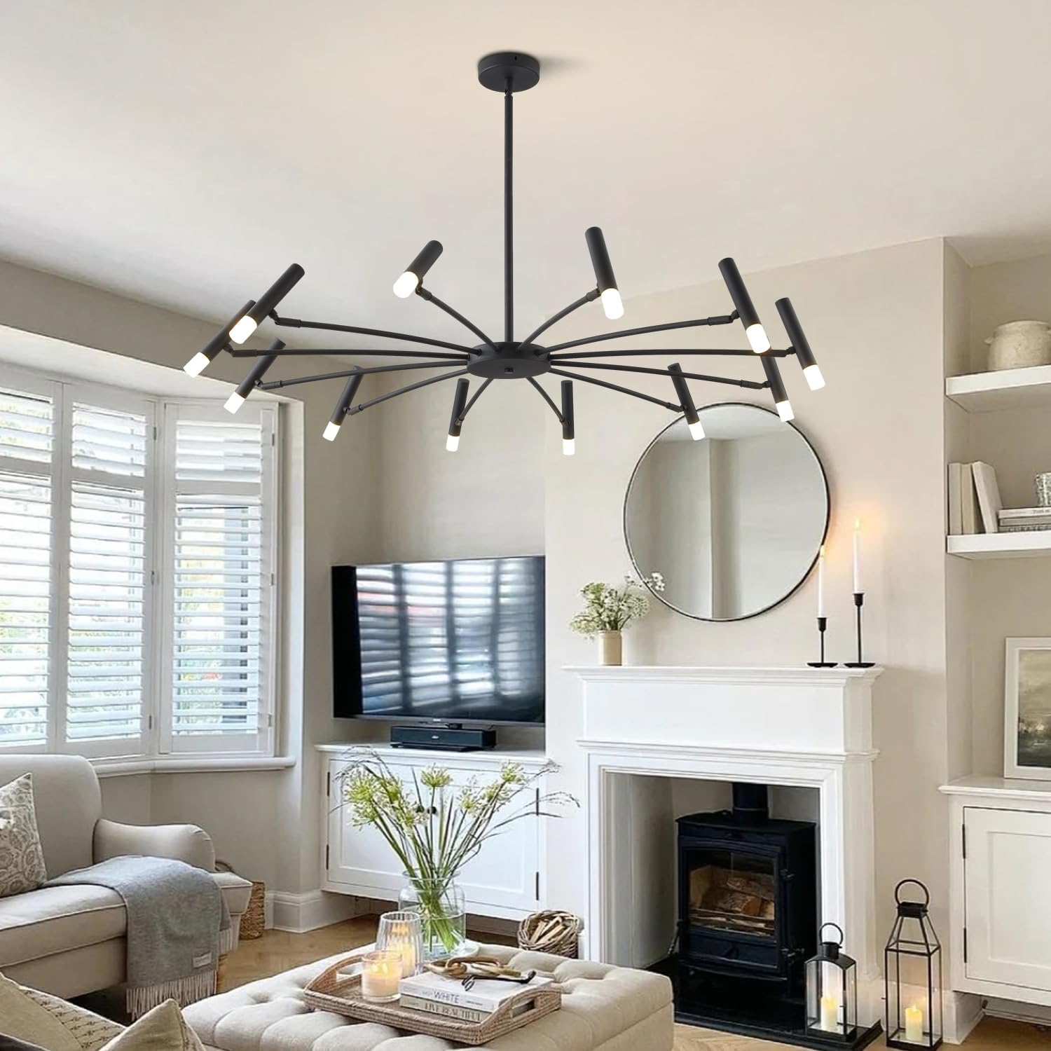 Mid Century Modern Sputnik Light Fixture Farmhouse Black Sputnik Chandelier Industrial Flush Mount Ceiling Light Vintage Schoolhouse Pendant Light
