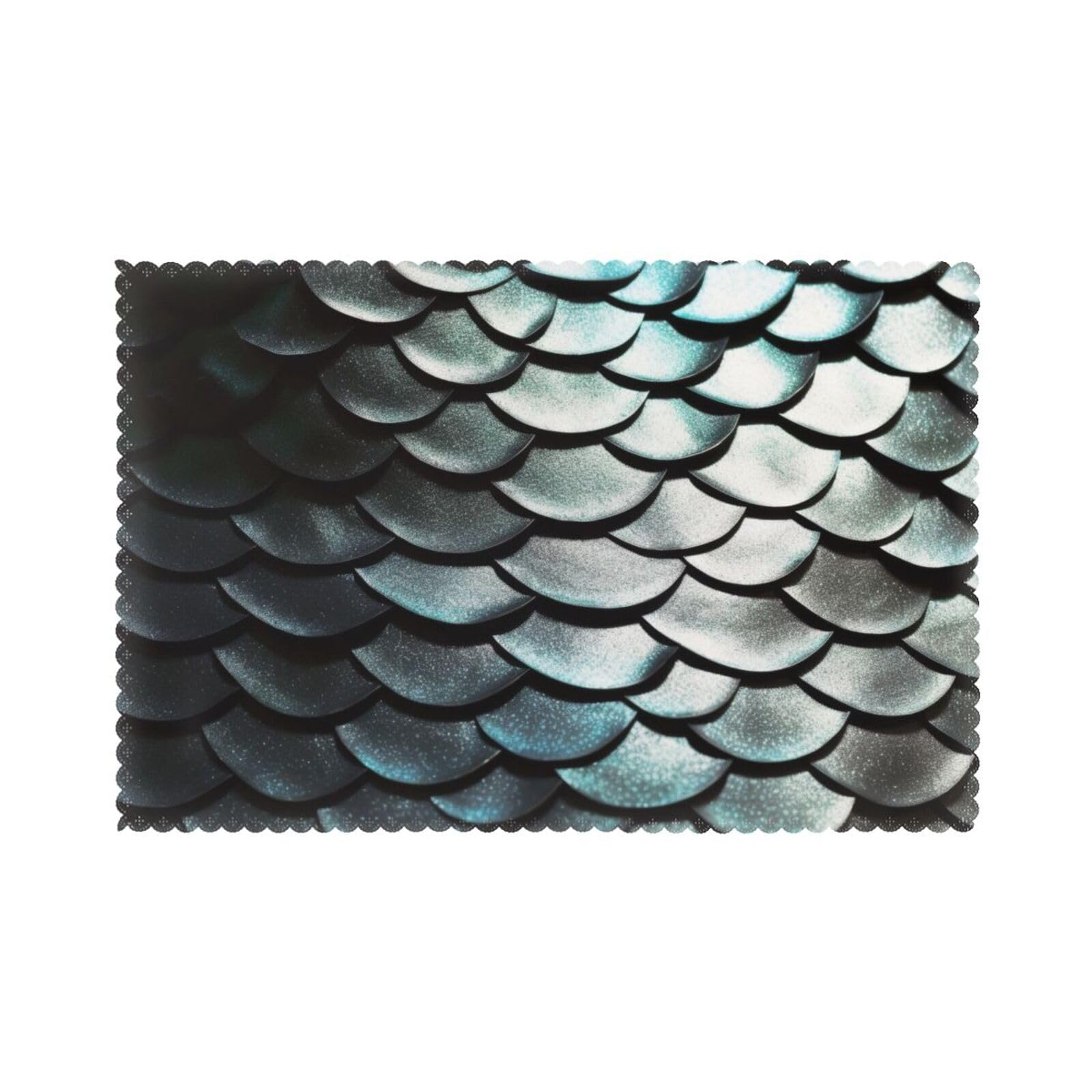 Silver Fish Scale Printed Placemat Heat Resistant Place Mats Set of 6 PCS Washable Kitchen Table Mats, 12x18 Inch