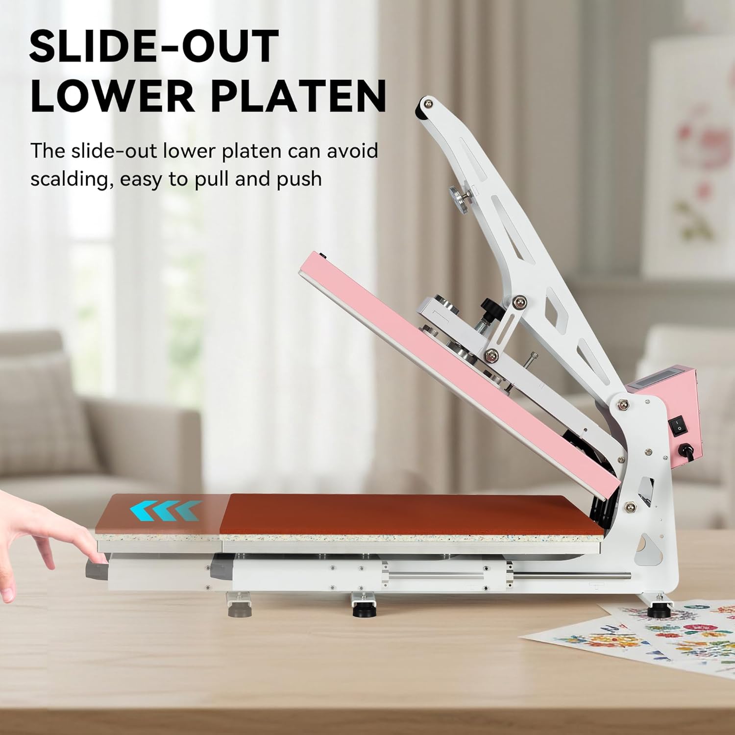 16x24 Inch Industrial-Grade Heat Press Machine, 2000W, Clamshell Style with Slide-Out Base, Pressure Adjustable, Fast Heating, Efficient Transfer for Home Decor & Custom Gifts, Pink