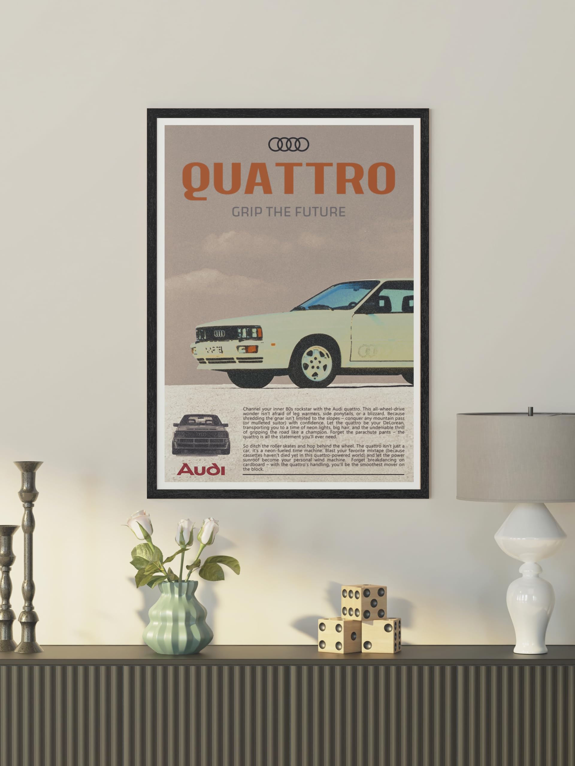 PodiumPe Audi Quattro Retro Aesthetic Poster | Vintage Sports Car Poster for Walls | A3 | 300GSM | Unframed