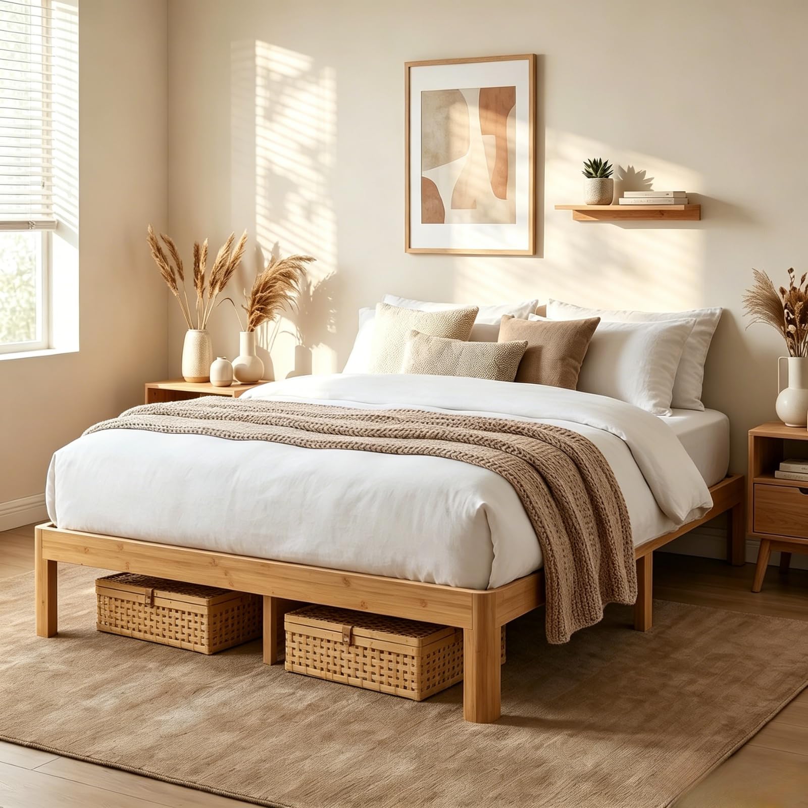 Photo 1 of Askeld 12 inch Bamboo Solid Wood Queen Bed Frame for Bedroom Apartment