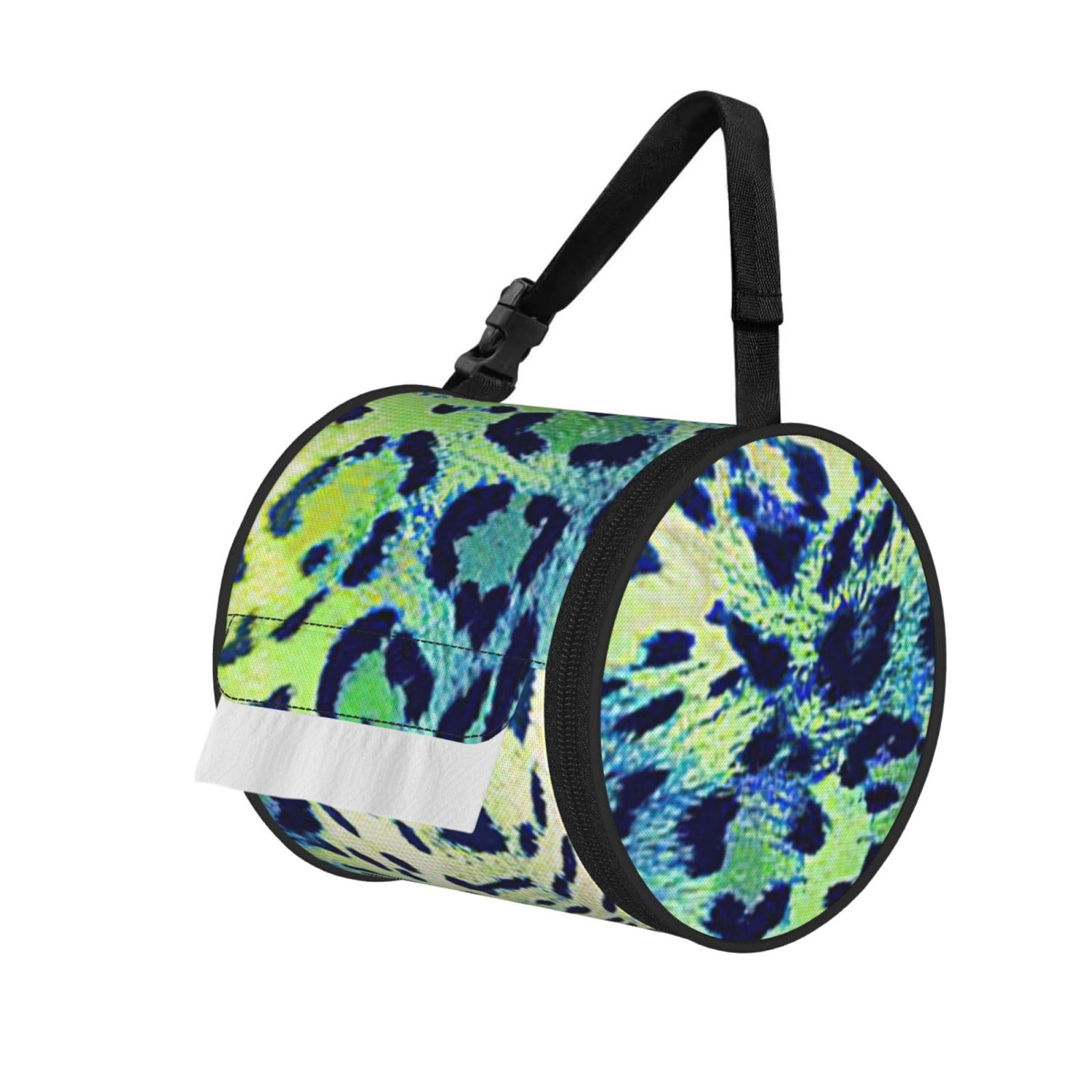 Green Leopard Print Cylindrical Tissue Holder Bathroom Car Home Office Kitchen Decor Versatile