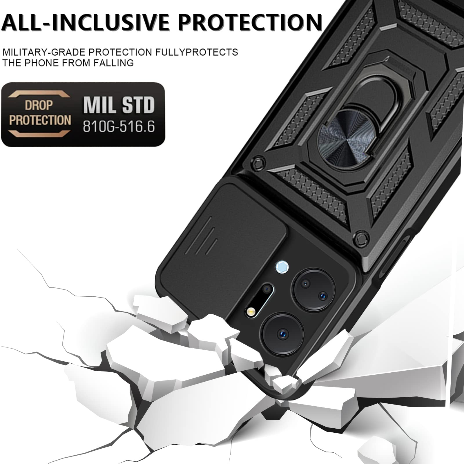 MEMELOKA Cover per HONOR X8a con 3 Pezzi Vetro Temperato, Rigida PC Back e TPU Bumper Antiurto Custodia Protettiva[Slidable Fotocamera Proteggi][Slot