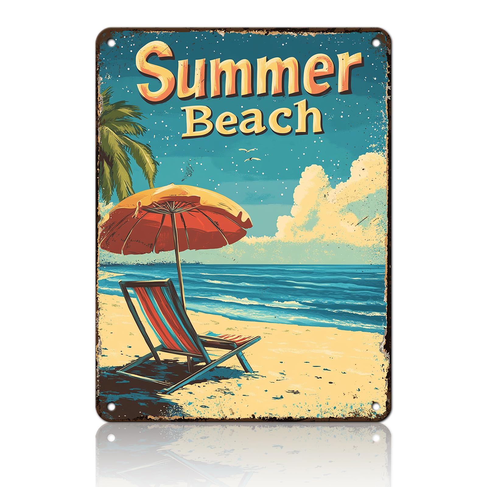 Anceky Summer Beach Metal Sign Funny Tin Sign Wall Decor for Farmhouse Kitchen Home Yard Cafe 12×16 Inch
