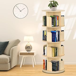 Rotating Bookshelf Tower, 360 Display Spinning Bookshelf, 4 Tier Revolving Bookcase for Kids&Adults, Rotating Bookcase for Bedroom, Living Room, Study Room, Corner Bookshelf for Small Space
